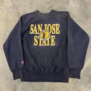 Vtg 90s San Jose State University Spartans Pullover Crewneck L Blue Sun Faded*
